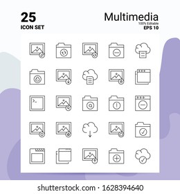 25 Multimedia Icon Set. 100% Editable EPS 10 Files. Business Logo Concept Ideas Line icon design