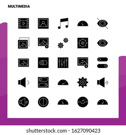 25 Multimedia Icon set. Solid Glyph Icon Vector Illustration Template For Web and Mobile. Ideas for business company.