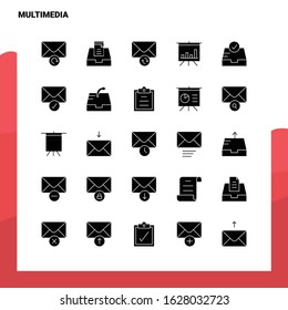 25 Multimedia Icon set. Solid Glyph Icon Vector Illustration Template For Web and Mobile. Ideas for business company.
