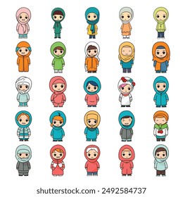 25 Muslim Kid Chibi  Character Vector Image