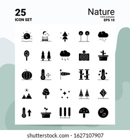 25 Nature Icon Set. 100% Editable EPS 10 Files. Business Logo Concept Ideas Solid Glyph icon design