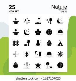 25 Nature Icon Set. 100% Editable EPS 10 Files. Business Logo Concept Ideas Solid Glyph icon design