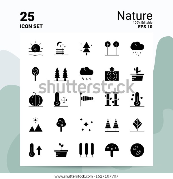 25 Nature Icon Set 100 Editable Stock Vector (Royalty Free) 1627107907 ...