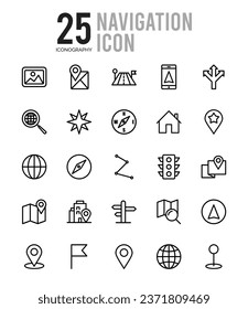25 Navigation Lineal Fill icons Pack vector illustration.