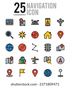 25 Navigation Lineal Fill icons Pack vector illustration.