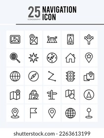 25 Iconos de esquema de navegación Empaquetar ilustración vectorial.