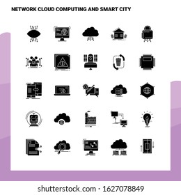 25 Network Cloud Computing And Smart City Icon set. Solid Glyph Icon Vector Illustration Template For Web and Mobile. Ideas for business company.