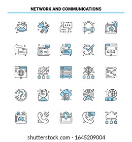 25 Network And Communications Black and Blue icon Set. Creative Icon Design and logo template