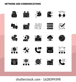 25 Network And Communications Icon set. Solid Glyph Icon Vector Illustration Template For Web and Mobile. Ideas for business company.