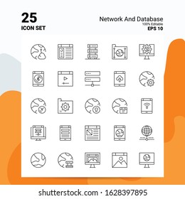 25 Network And Database Icon Set. 100% Editable EPS 10 Files. Business Logo Concept Ideas Line icon design