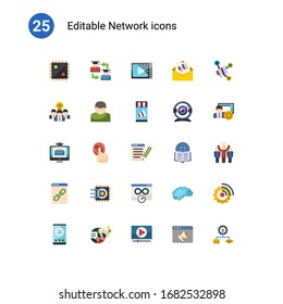 25 iconos planos de red establecidos aislados en . Iconos establecidos con AI Decision, Web Infrastructure, Encoding, ideas colaborativas, User, Mobile marketing, eCommerce Strategy, Click Through Rate iconos.