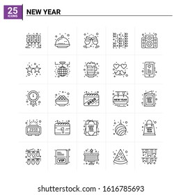 25 New Year icon set. vector background
