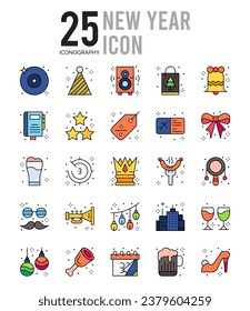 25 New Year. icons Pack. vector illustration.