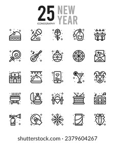 25 New Year. icons Pack. vector illustration.