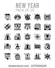 25 New Year. icons Pack. vector illustration.