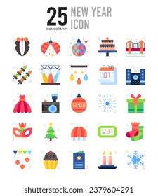 25 New Year. icons Pack. vector illustration.