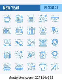 25 New Year. Two Color icons Pack. vector illustration.