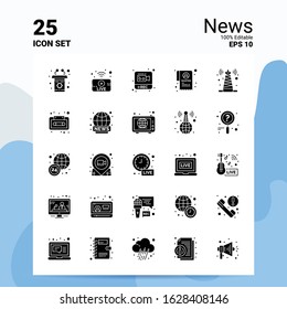 25 News Icon Set. 100% Editable EPS 10 Files. Business Logo Concept Ideas Solid Glyph icon design