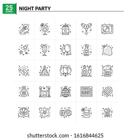 25 Night Party icon set. vector background