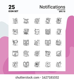 25 Notifications Icon Set. 100% Editable EPS 10 Files. Business Logo Concept Ideas Line icon design