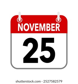 25 November, calendar date icon on white background.