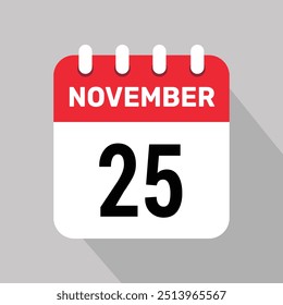 25 novembro calendário ícone vetor gráfico design página ícone
