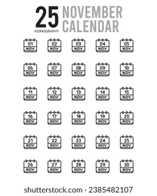 25 November Calendar icons Pack vector illustration.