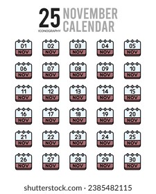 25 November Calendar icons Pack vector illustration.