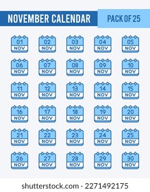 25 November Calendar. Two Color icons Pack. vector illustration.