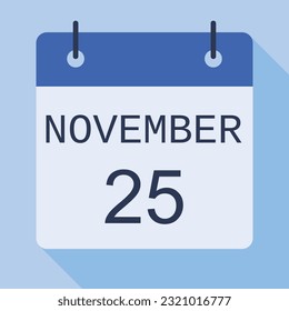 25 November Calendar, Vector Calendar.