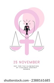 25 November. Day for elimination of violence against women. Poster, simple flat and line art illustration with place for text. Vector file.