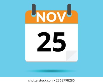 25. November. Flacher Icon-Kalender einzeln auf blauem Hintergrund. Vektorgrafik.