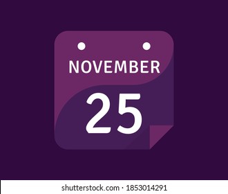 25 November, November 25 icon Single Day Calendar Vector illustration