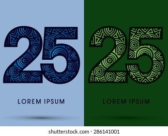 25 ,Number, Abstract, font, concept filigree, floral, natural, water and leaf graphic, vector.