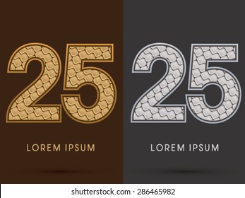 25 Number, Abstract Font, Text, Typography, concept  luxury gold and silver pattern, graphic vector