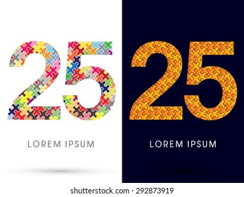 25 Number, Font, designed using Jigsaw puzzle pattern, graphic vector.
