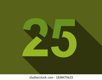 25 Número con sombra larga, color verde estilo de corte. Para logotipo, etiqueta de marca, elementos de diseño, identidad corporativa, aplicación y más. Ilustración modificable del vector.