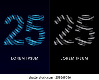 25 ,Number ,modern wave  font ,designed using blue and black line on dark background, concept move, wave, water, freestyle, zebra line, fantasy ,logo, symbol, icon, graphic, vector.