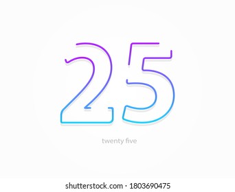 25 number, outline stroke gradient font. Trendy, dynamic creative style design. For logo, brand label, design elements, application and more. Isolated vector illustration