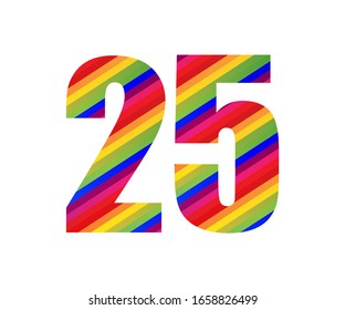 25 Number Rainbow Style Numeral Digit. Colorful Twenty Five Number Vector Illustration Design Isolated on White Background.