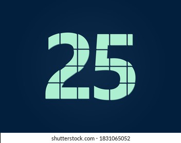 25 number, vector desing font.  Made of knife cut. For logo, brand label, design elements, corporate identity, application & more. IsolatedEps10 illustration
