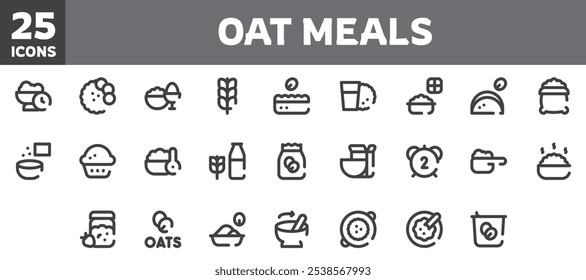 25 oat meals icons set, vector line, editable stroke.