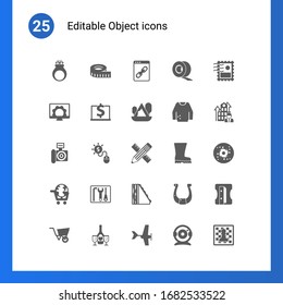 25 Object Filled Icons Set Isolated On . Icons Set With Handmade Jewelry, Measuring, Web Link, Computer Repair, Computer-Based Training, Camping, DSLR Camera, Pay Per Click Icons.