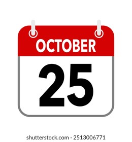 25 October, calendar date icon on white background.