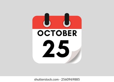 25 October calendar icon text page monthly web design on red, white, black and ash background vector, icon, or illustration with the month of October 25