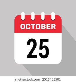 25 october calendar icon vector web page illustration background design.