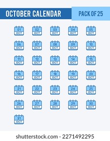 25 October Calendar. Two Color icons Pack. vector illustration.