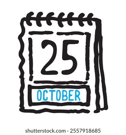 25 October date calendar - A simple yet elegant line art illustration of a date calendar captures the essence of organization and timekeeping. The clean lines and minimalistic design 