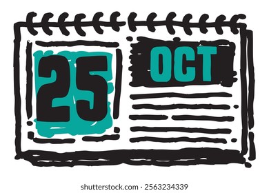 25 October date long table calendar - A simple yet elegant line art illustration of a table date calendar captures the essence of organization and timekeeping and note lines sketch art