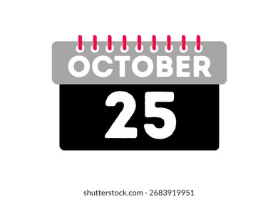 25 Oktober Monat einzelne Tag Vektor, Illustration, Kalender mit Asche, schwarz, rot und weiß Farbe Hintergrund Kalender Symbol vom Oktober 25